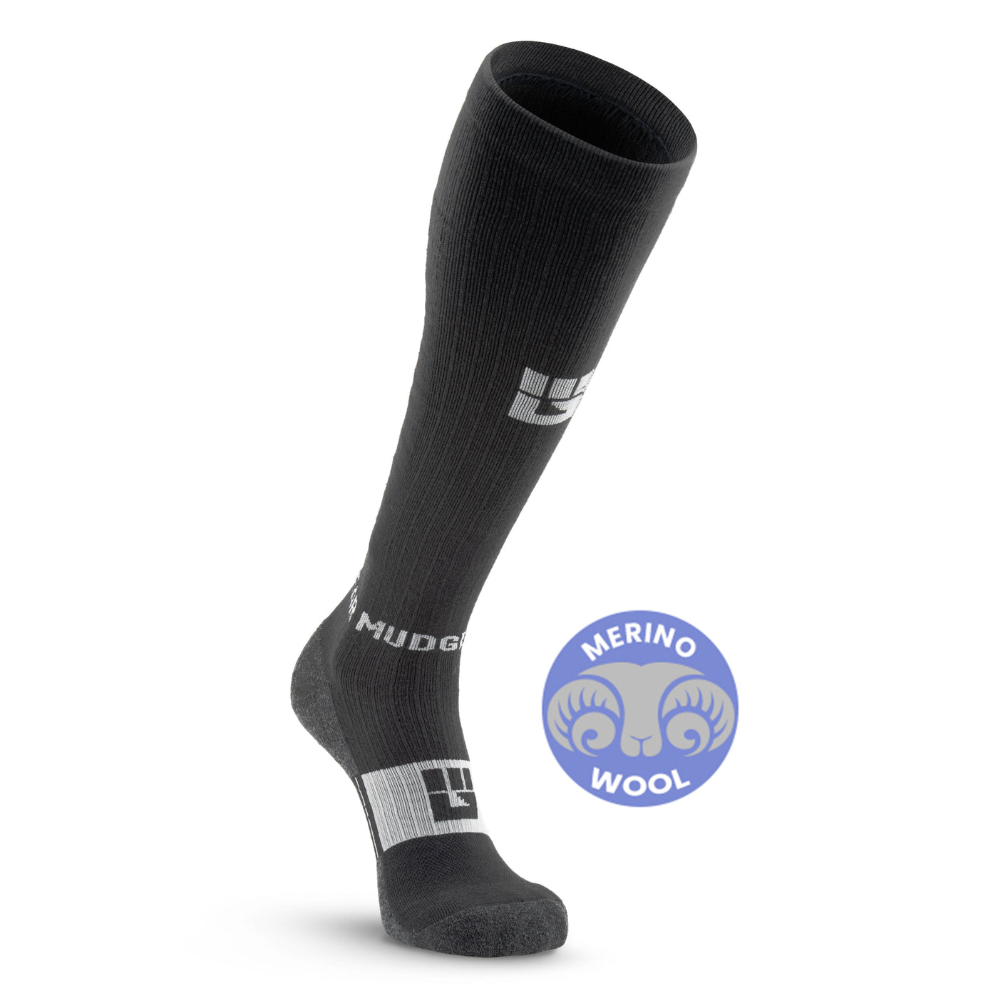 MudGear Tall Compression Merino Wool Socks - Black/Gray (1 Pair)