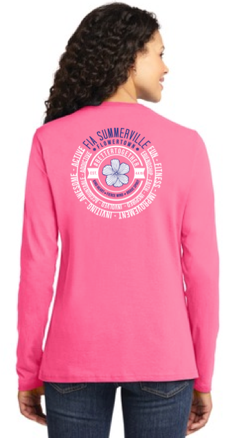 FiA Summerville 2016 Port & Company Ladies Long Sleeve Cotton Tee (Neon Pink) Pre-Order
